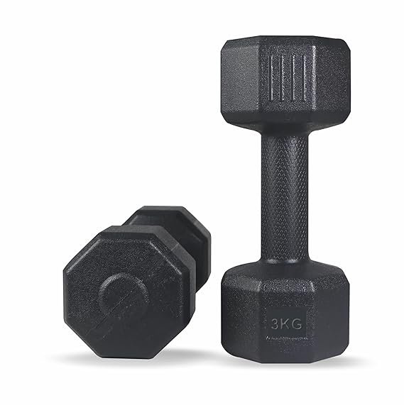 ARTINO 3Kg Pair Hexa PVC Dumbbells Set For Home Gym, Exercise & Fitness Dumbbell (Black) Fixed Weight Dumbbell (3Kg X 2PCS)